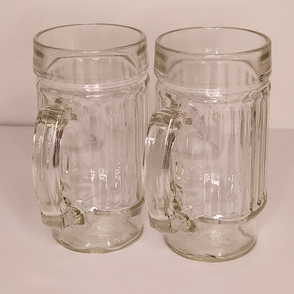 2/$30 Vtg Anchor Hocking Glass 10oz Footed & Ribbed Heavy Duty Handled Mugs - Picture 1 of 8
